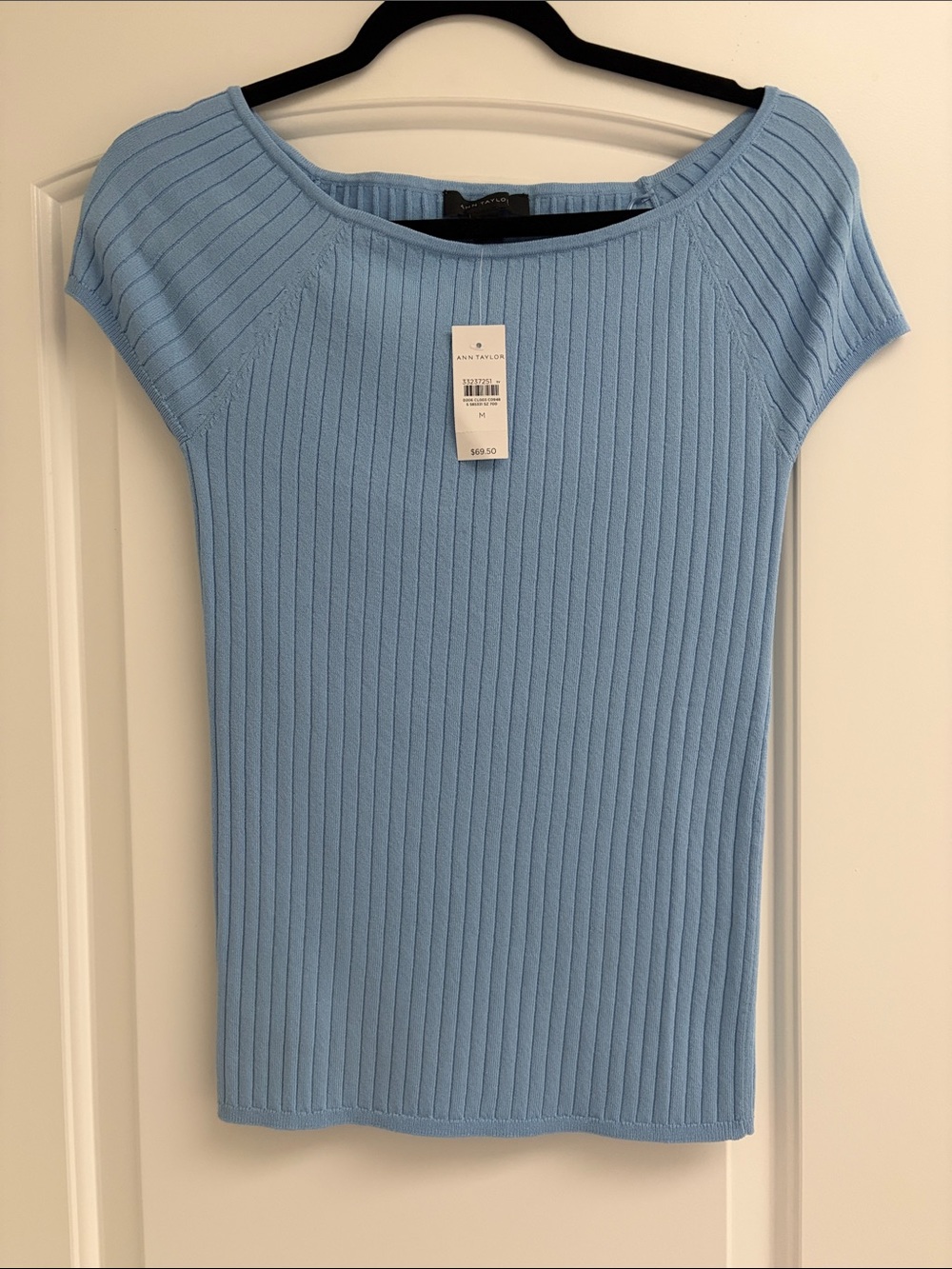 Ann Taylor Light Blue Ribbed Short-Sleeve Top